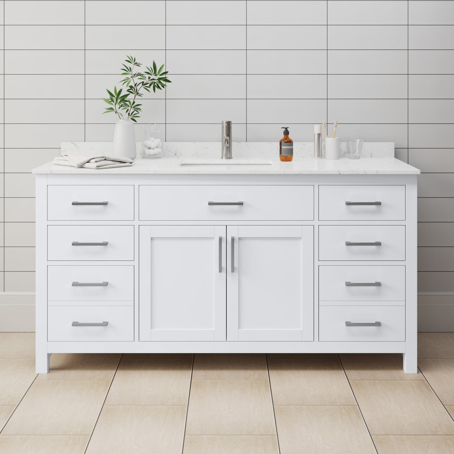 Beckett Bathroom Vanity with Countertop 66 inch Single Sink Single hole Faucet Setup