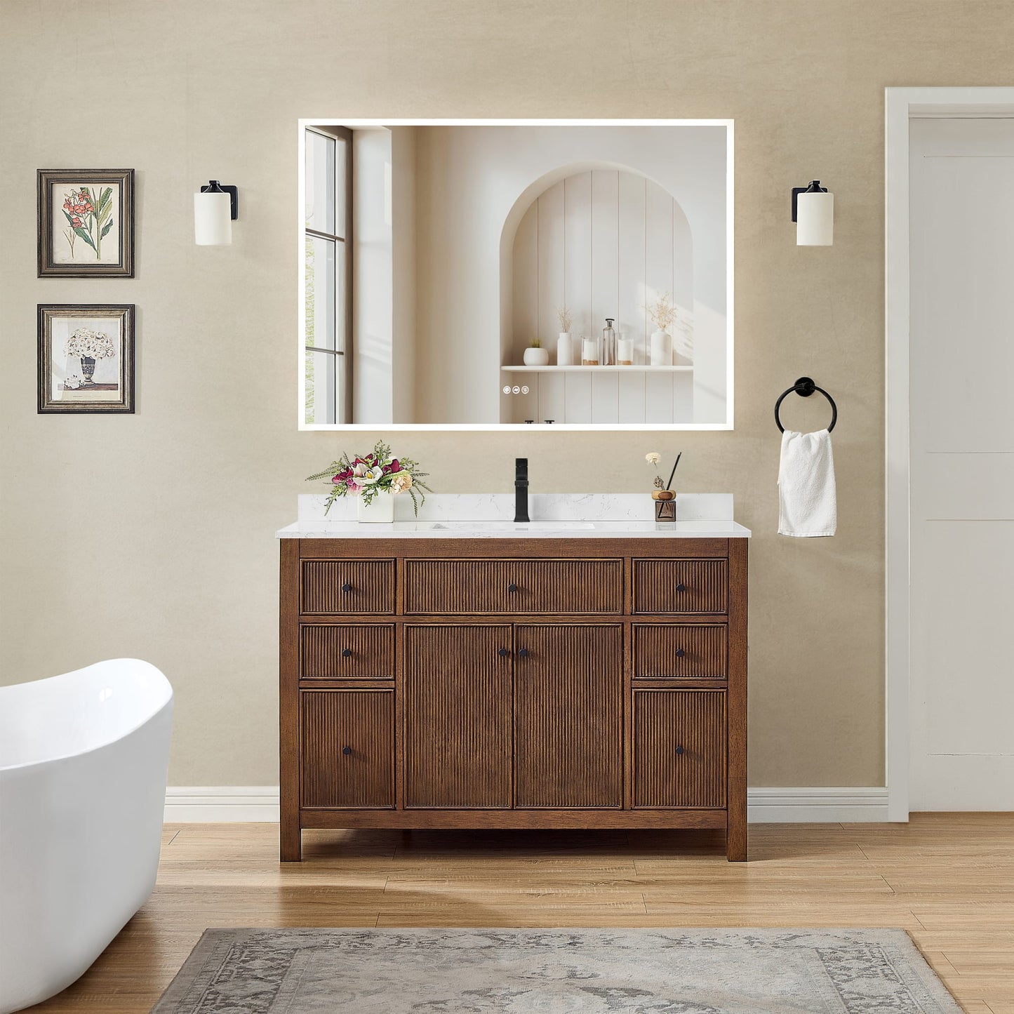 Pendry Bathroom Vanity with Countertop 48 inch Single Sink Single hole Faucet Setup