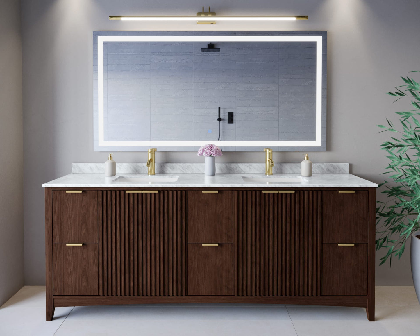 Palmilla Bathroom Vanity with Countertop 84 inch Double Sink Single hole Faucet Setup