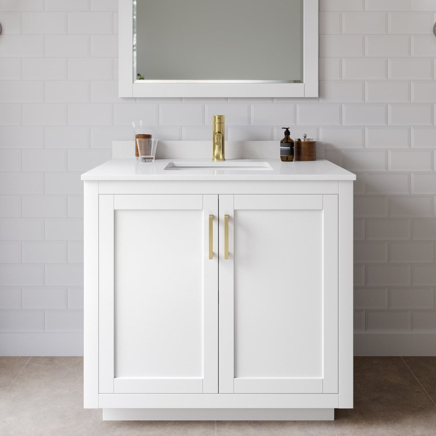 Miranda Bathroom Vanity with Countertop 36 inch Single Sink Single hole Faucet Setup