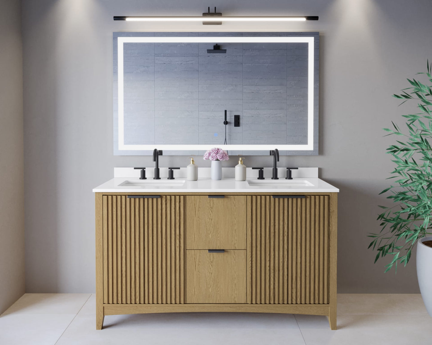 Palmilla Bathroom Vanity with Countertop 60 inch Double Sink 3-hole Faucet Setup