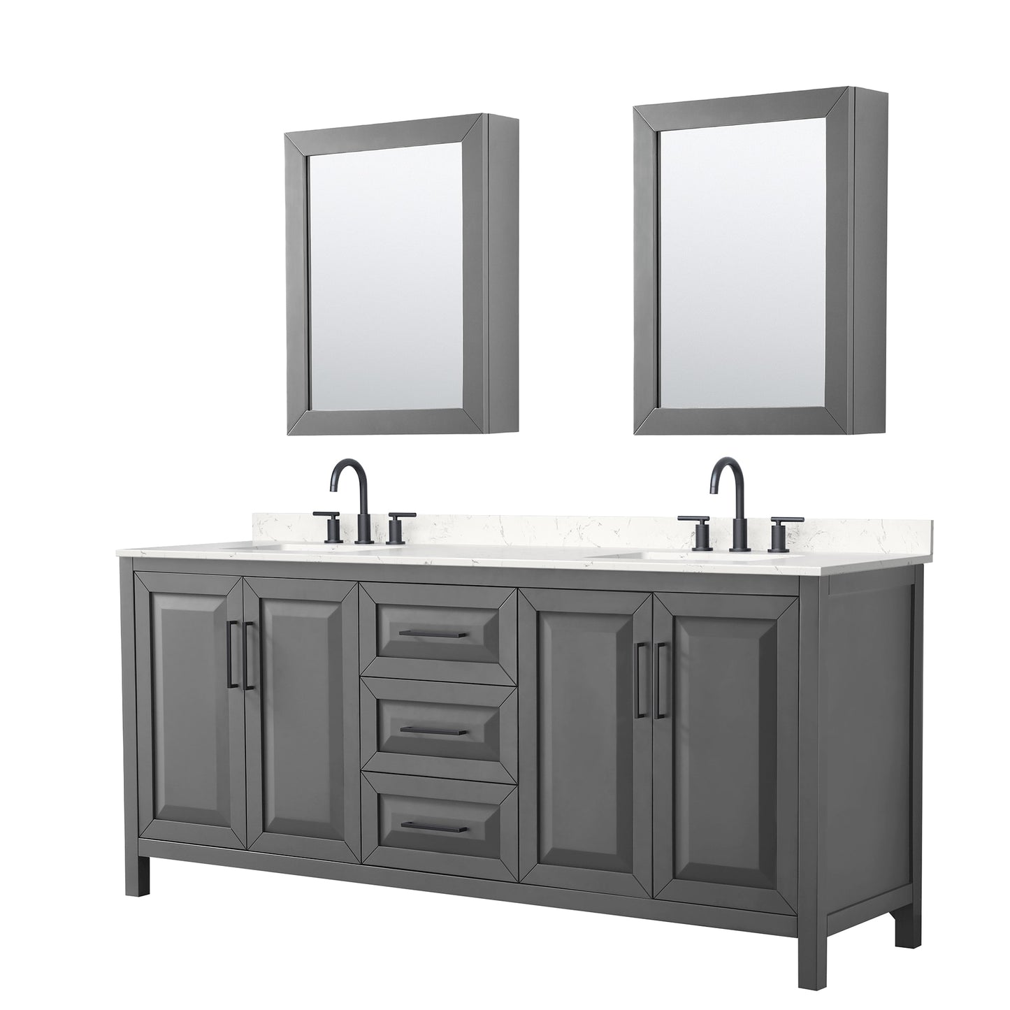 Daria Bathroom Vanity with Countertop 80 inch Double Sink 3-hole Faucet Setup