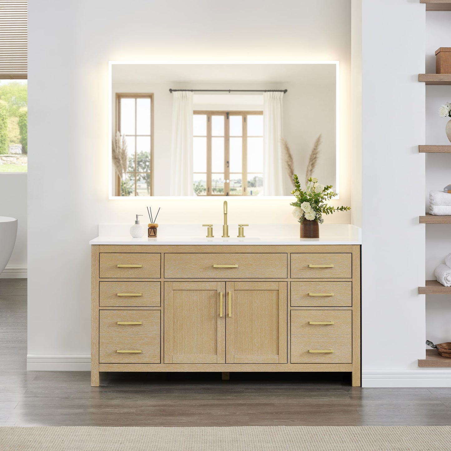 Beckett Bathroom Vanity with Countertop 66 inch Single Sink 3-hole Faucet Setup