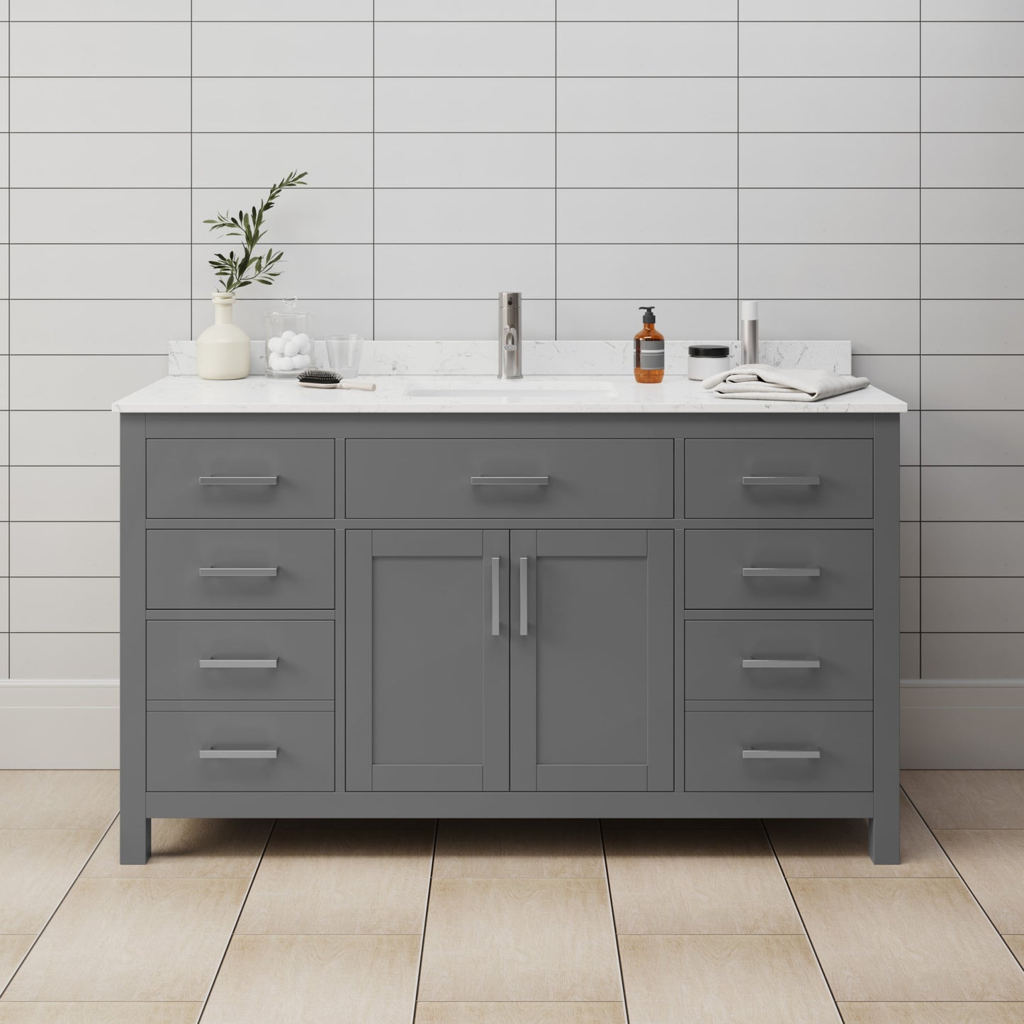 Beckett Bathroom Vanity with Countertop 60 inch Single Sink Single hole Faucet Setup