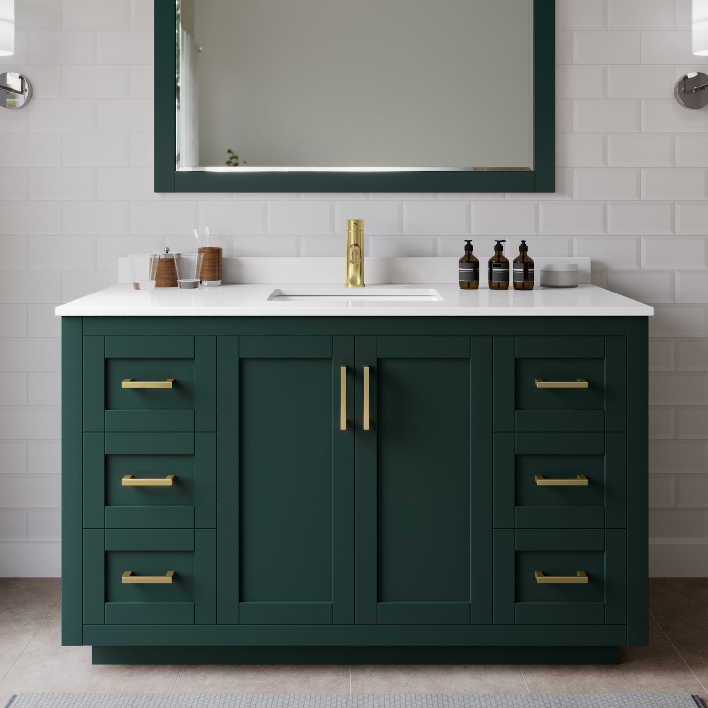 Miranda Bathroom Vanity with Countertop 54 inch Single Sink Single hole Faucet Setup
