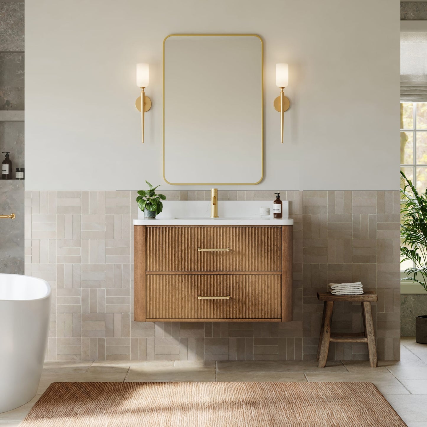 Francesca WM Wall Mounted Bathroom Vanity with Countertop 36 inch Single Sink Single hole Faucet Setup