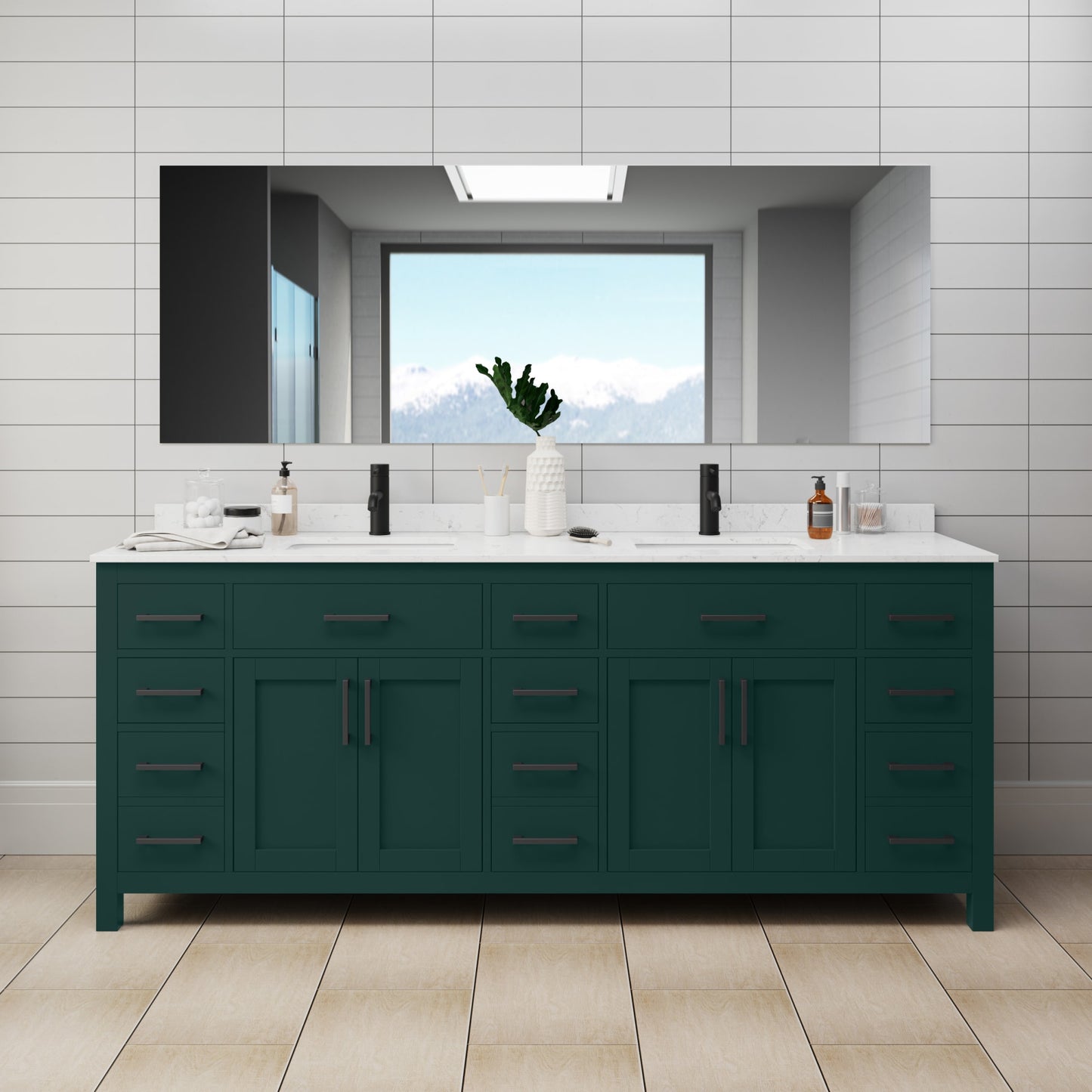 Beckett Bathroom Vanity with Countertop 84 inch Double Sink Single hole Faucet Setup