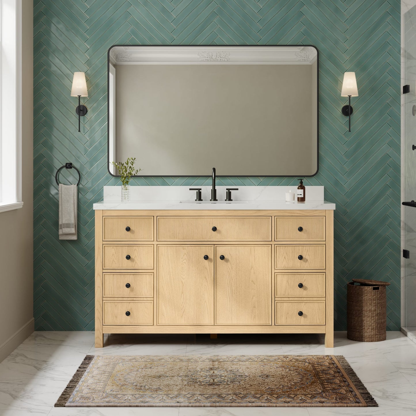 Rian Bathroom Vanity with Countertop 60 inch Single Sink 3-hole Faucet Setup