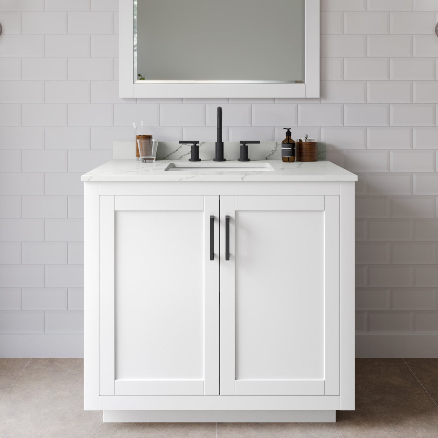 Miranda Bathroom Vanity with Countertop 36 inch Single Sink 3-hole Faucet Setup
