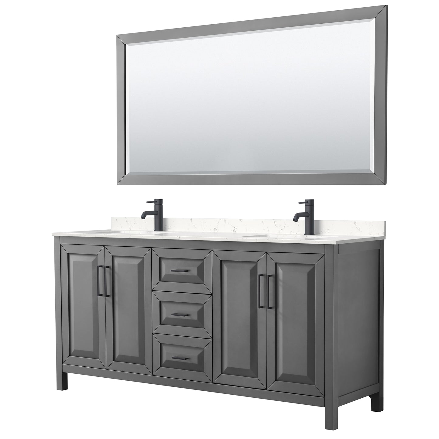 Daria Bathroom Vanity with Countertop 72 inch Double Sink Single hole Faucet Setup