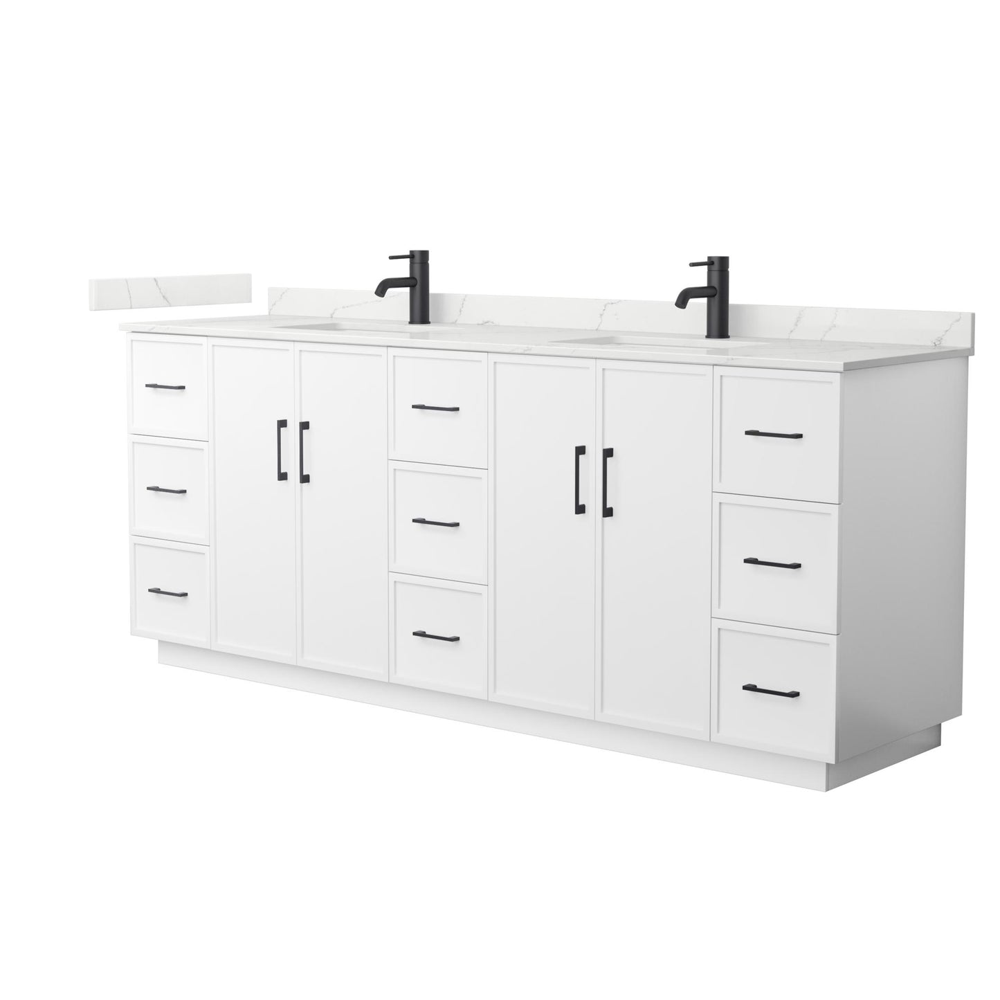 Elan TK Bathroom Vanity with Countertop 84 inch Double Sink Single hole Faucet Setup