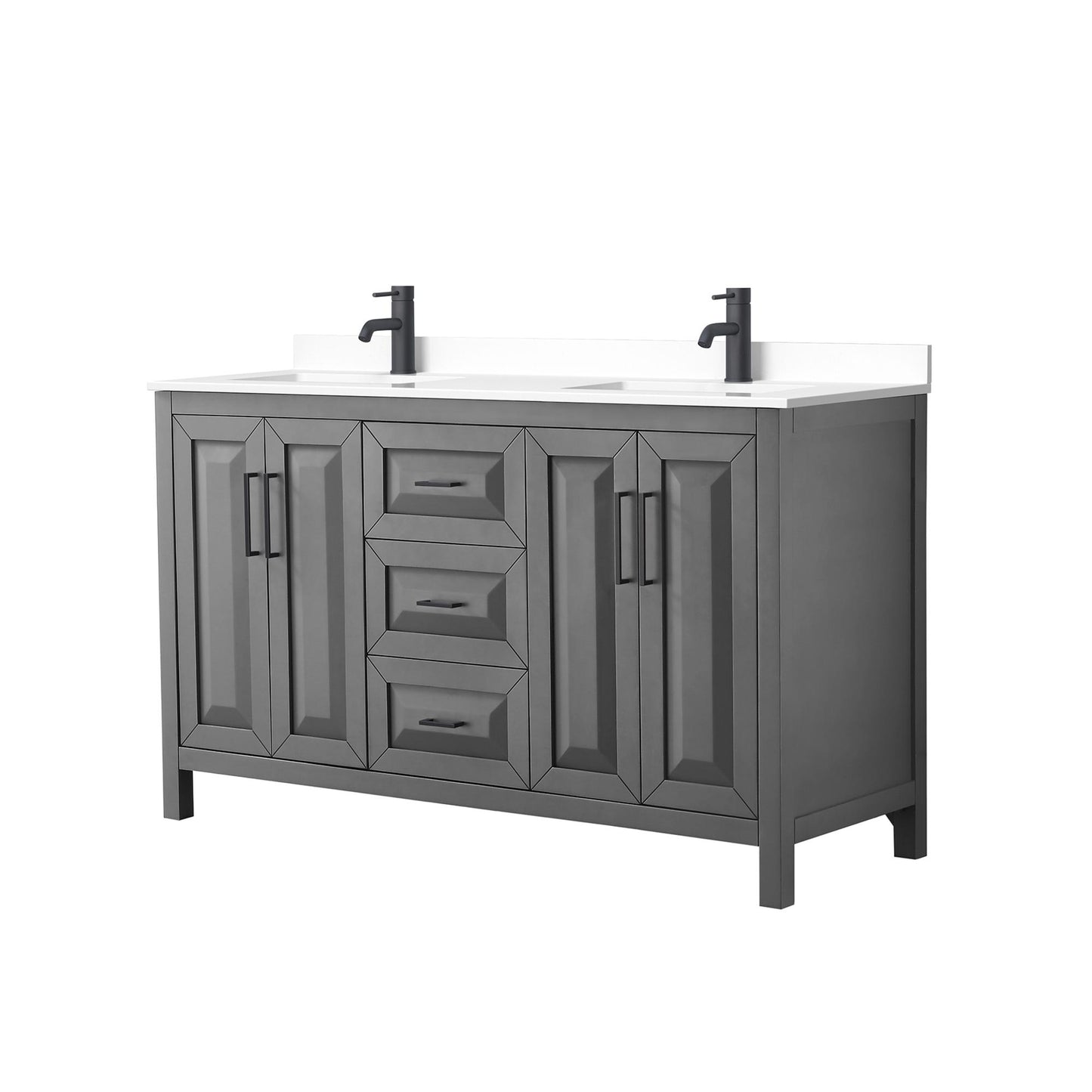 Daria Bathroom Vanity with Countertop 60 inch Double Sink Single hole Faucet Setup