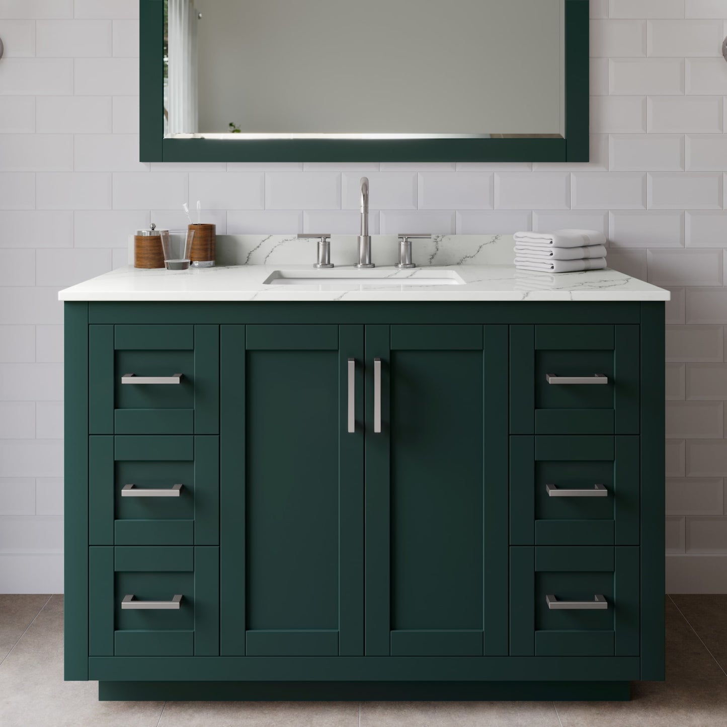 Miranda Bathroom Vanity with Countertop 48 inch Single Sink 3-hole Faucet Setup