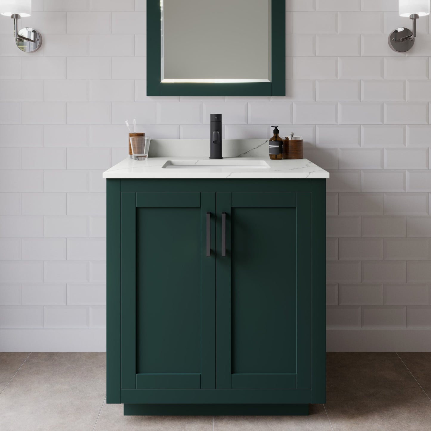 Miranda Bathroom Vanity with Countertop 30 inch Single Sink Single hole Faucet Setup