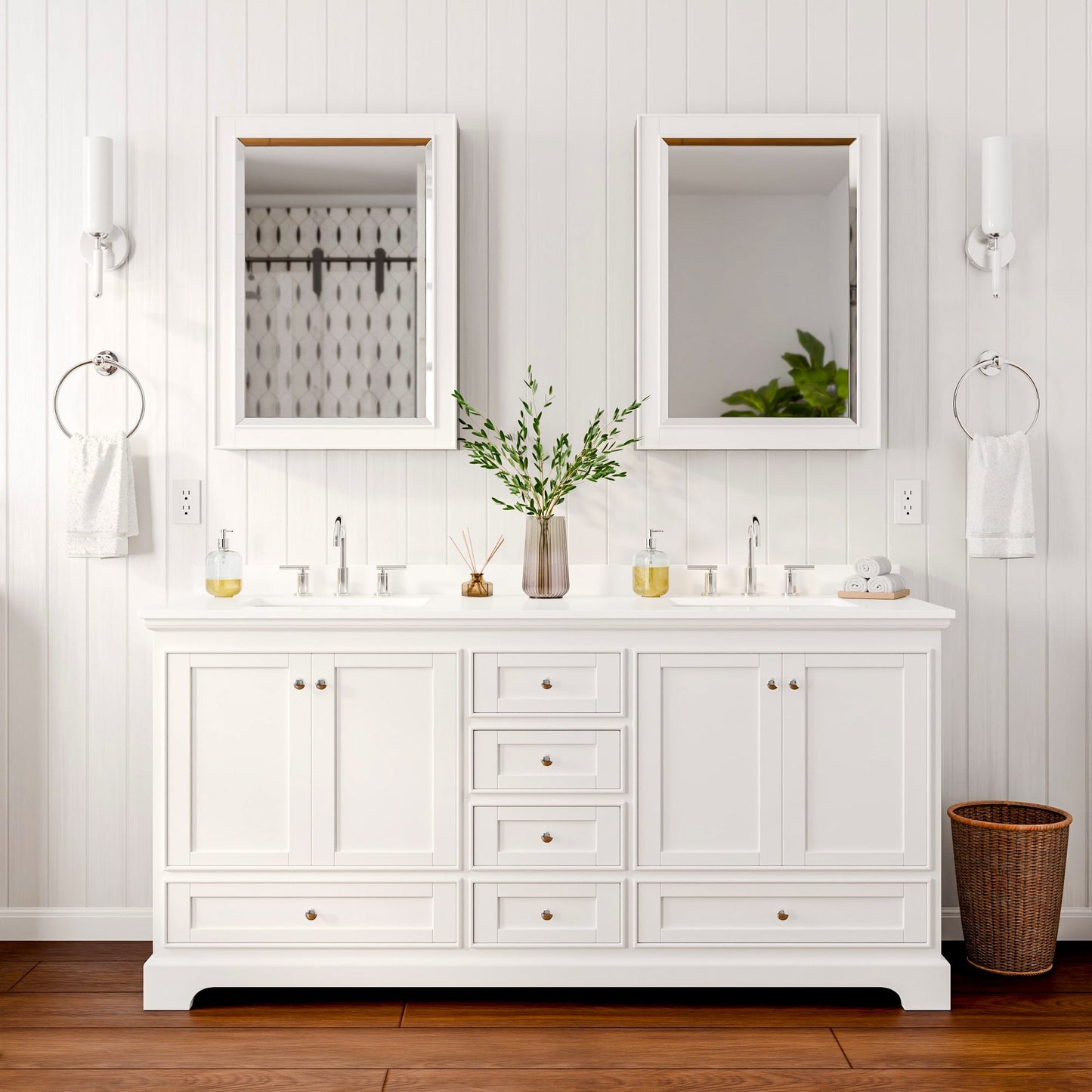 Deborah Bathroom Vanity with Countertop 72 inch Double Sink 3-hole Faucet Setup