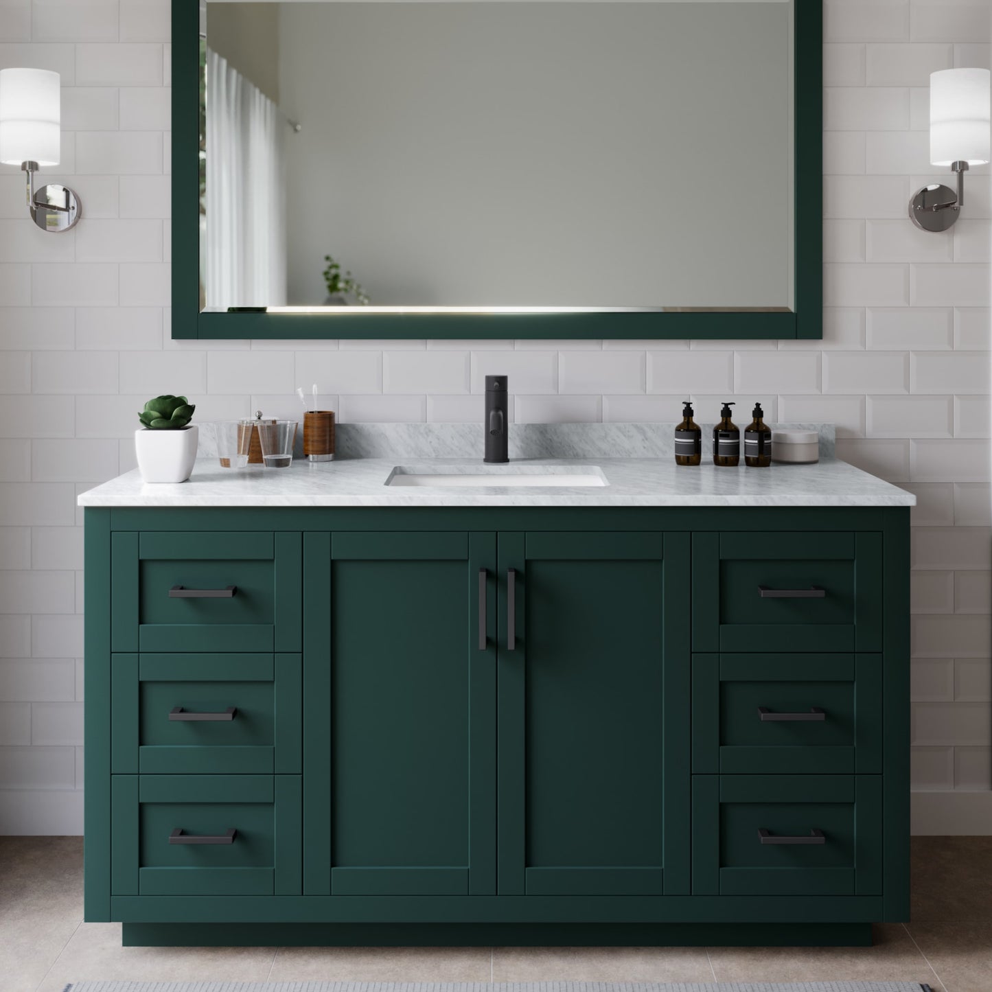 Miranda Bathroom Vanity with Countertop 60 inch Single Sink Single hole Faucet Setup