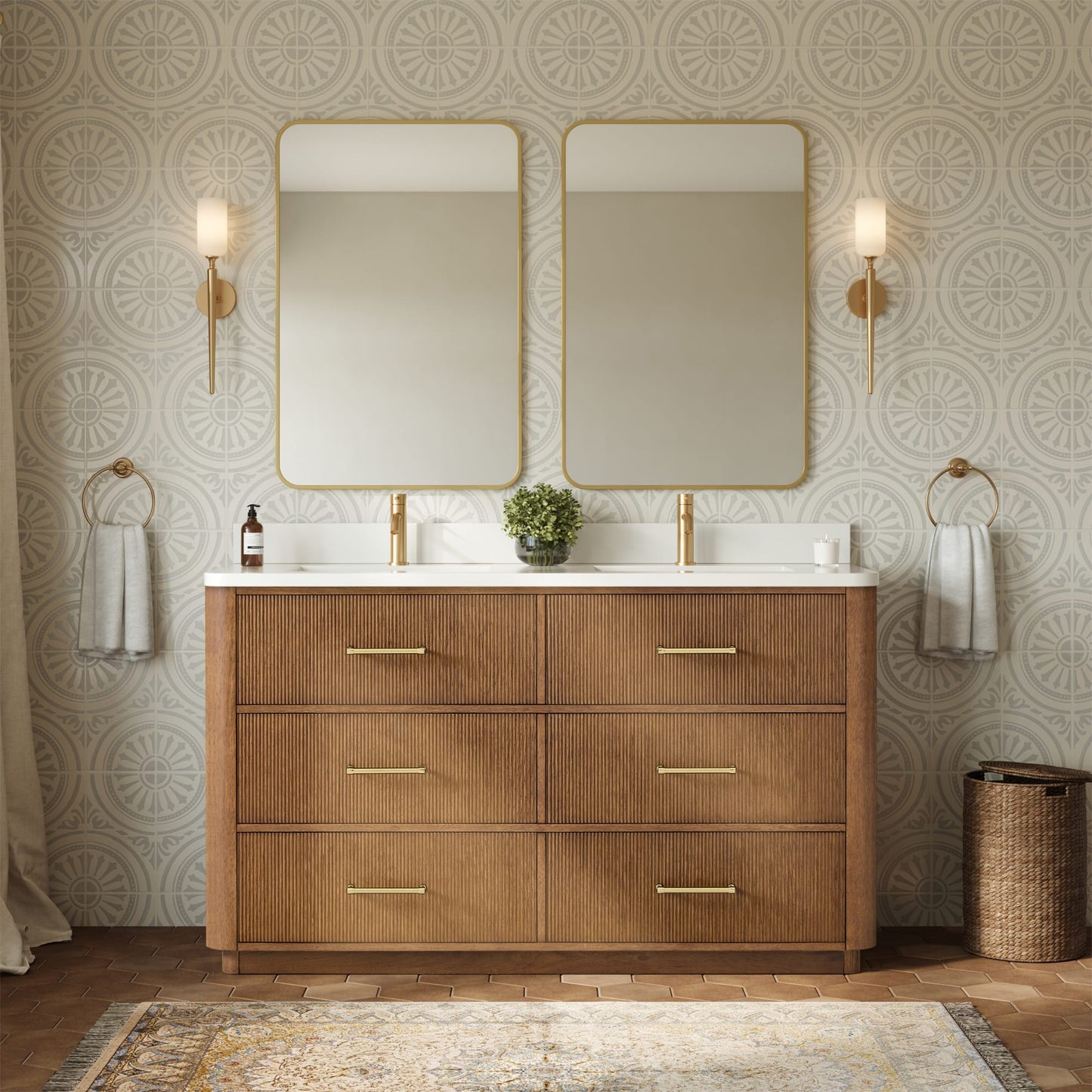 Francesca Bathroom Vanity with Countertop 60 inch Double Sink Single hole Faucet Setup