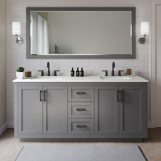 Miranda Bathroom Vanity with Countertop 72 inch Double Sink 3-hole Faucet Setup