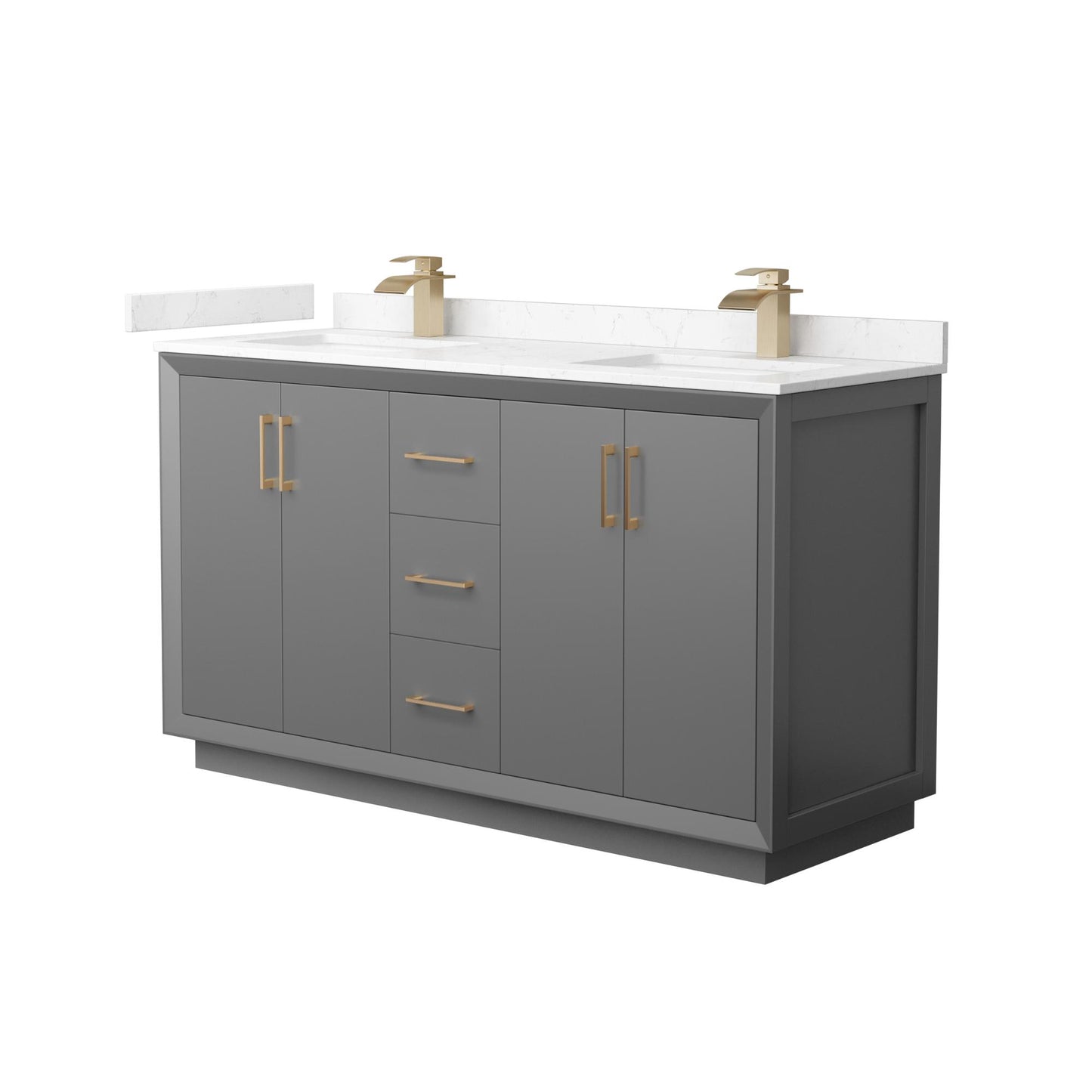 Strada Bathroom Vanity with Countertop 60 inch Double Sink Single hole Faucet Setup