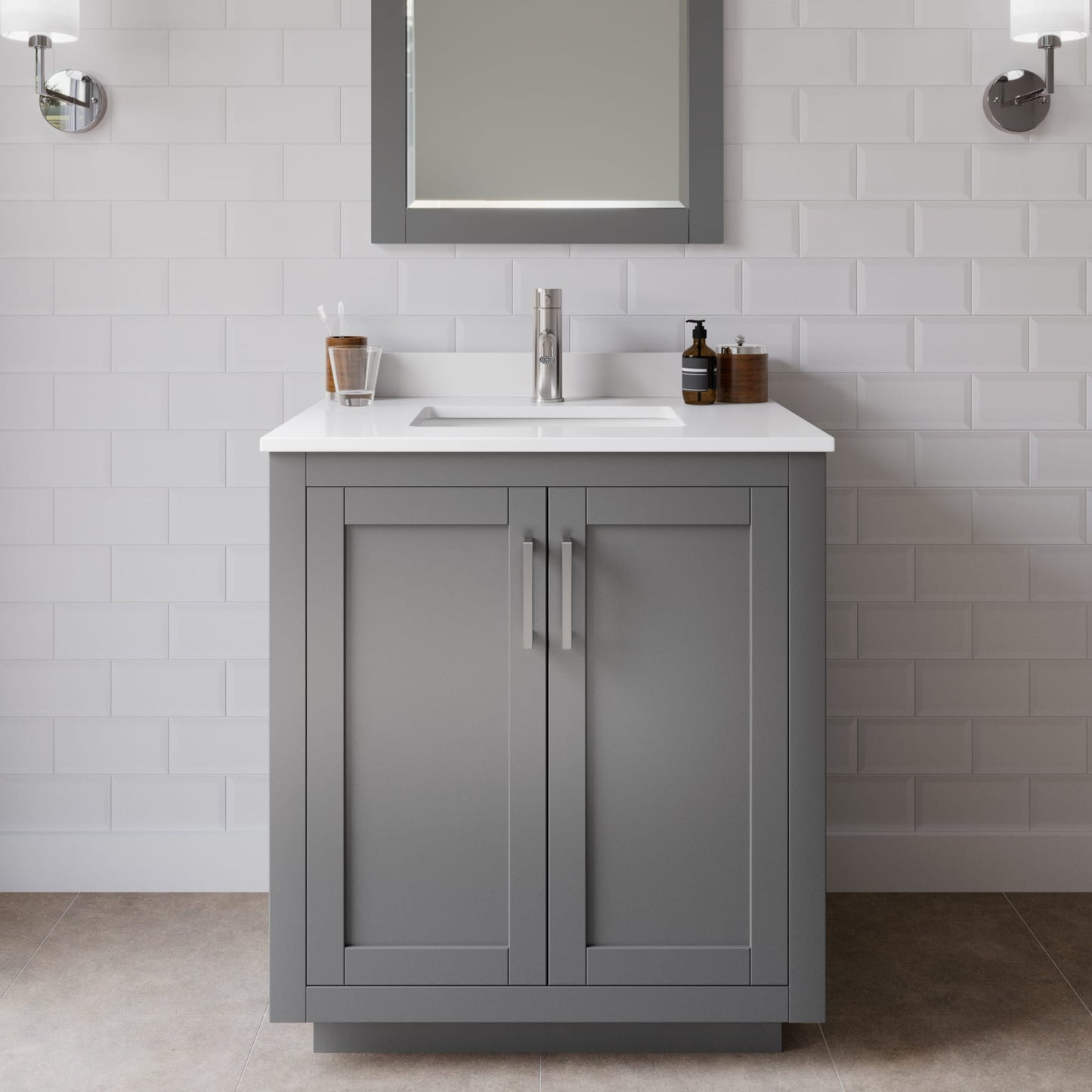 Miranda Bathroom Vanity with Countertop 30 inch Single Sink Single hole Faucet Setup