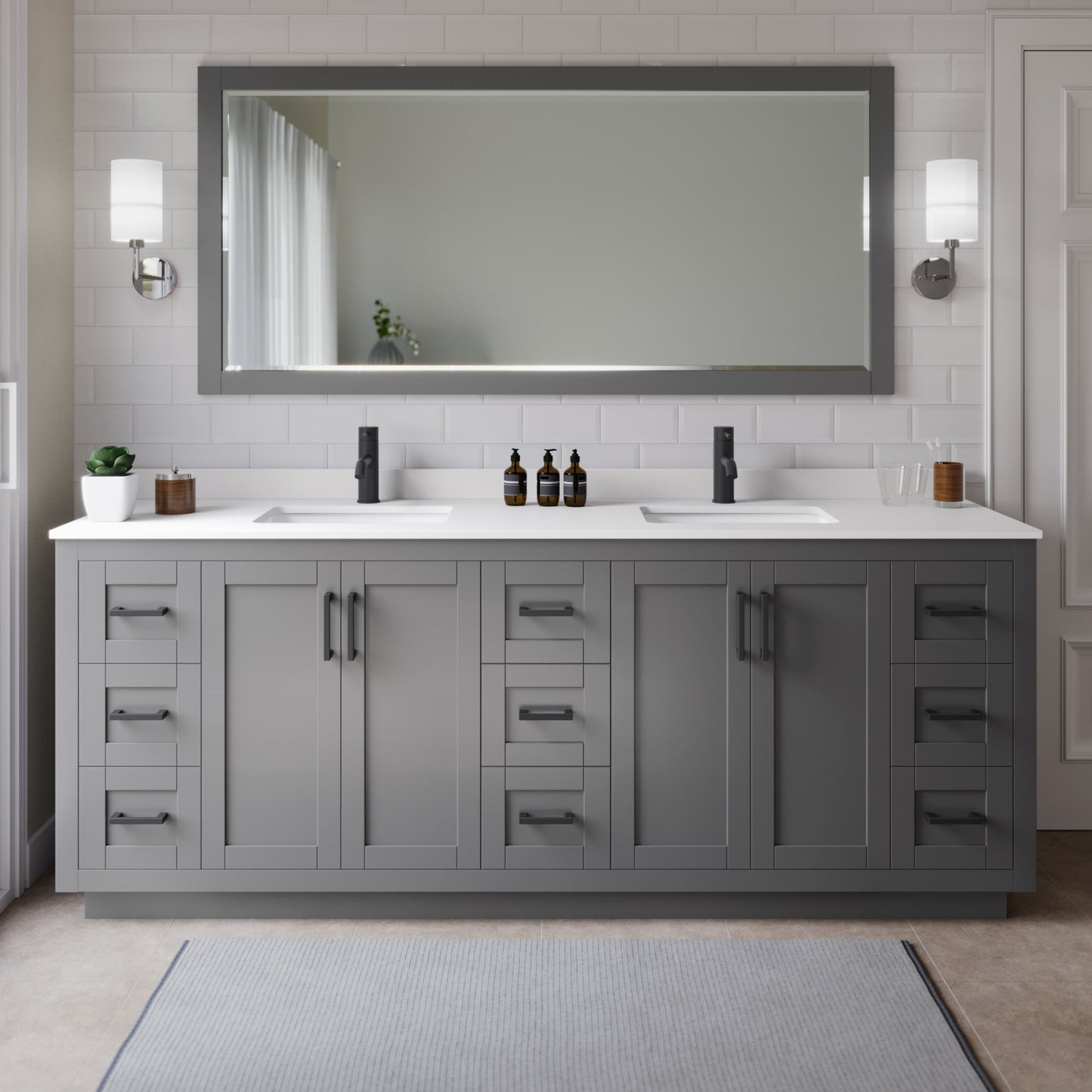 Miranda Bathroom Vanity with Countertop 84 inch Double Sink Single hole Faucet Setup
