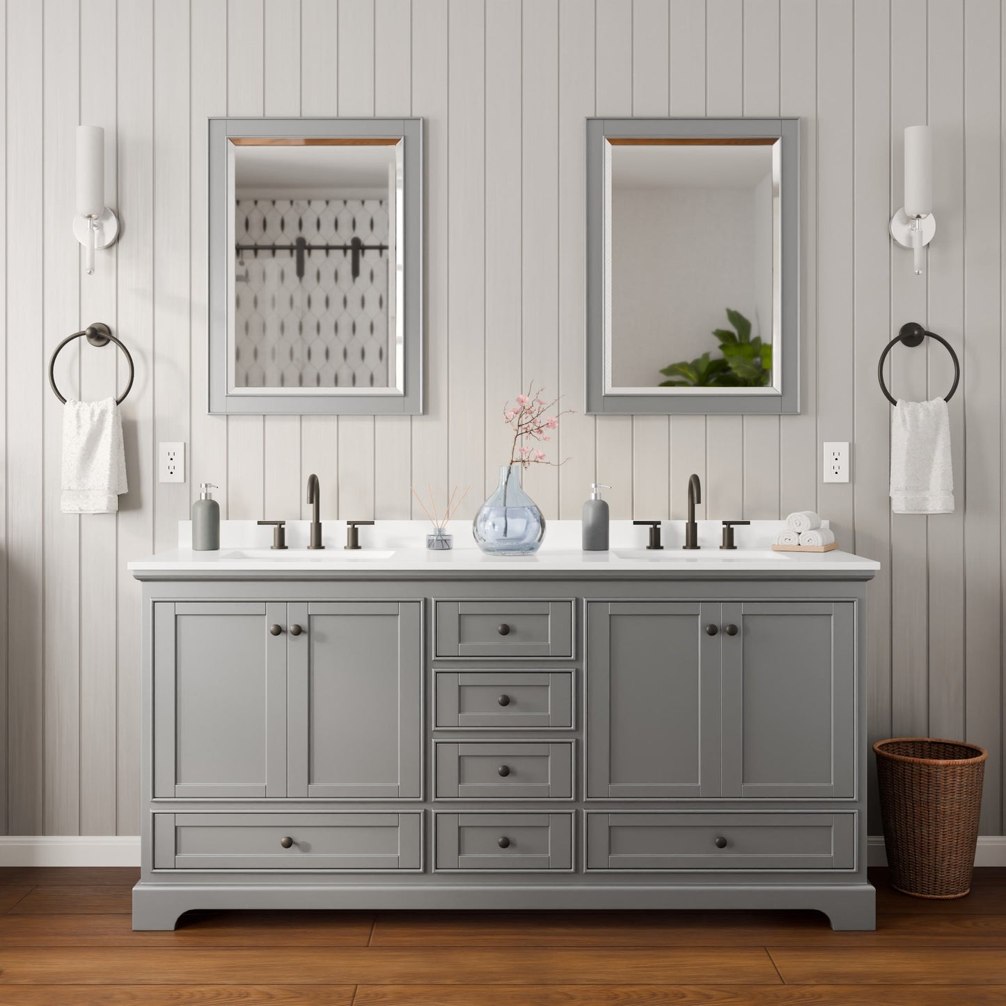 Deborah Bathroom Vanity with Countertop 72 inch Double Sink 3-hole Faucet Setup