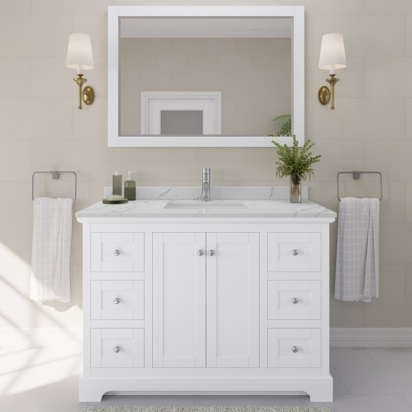 Avery Bathroom Vanity with Countertop 48 inch Single Sink Single hole Faucet Setup