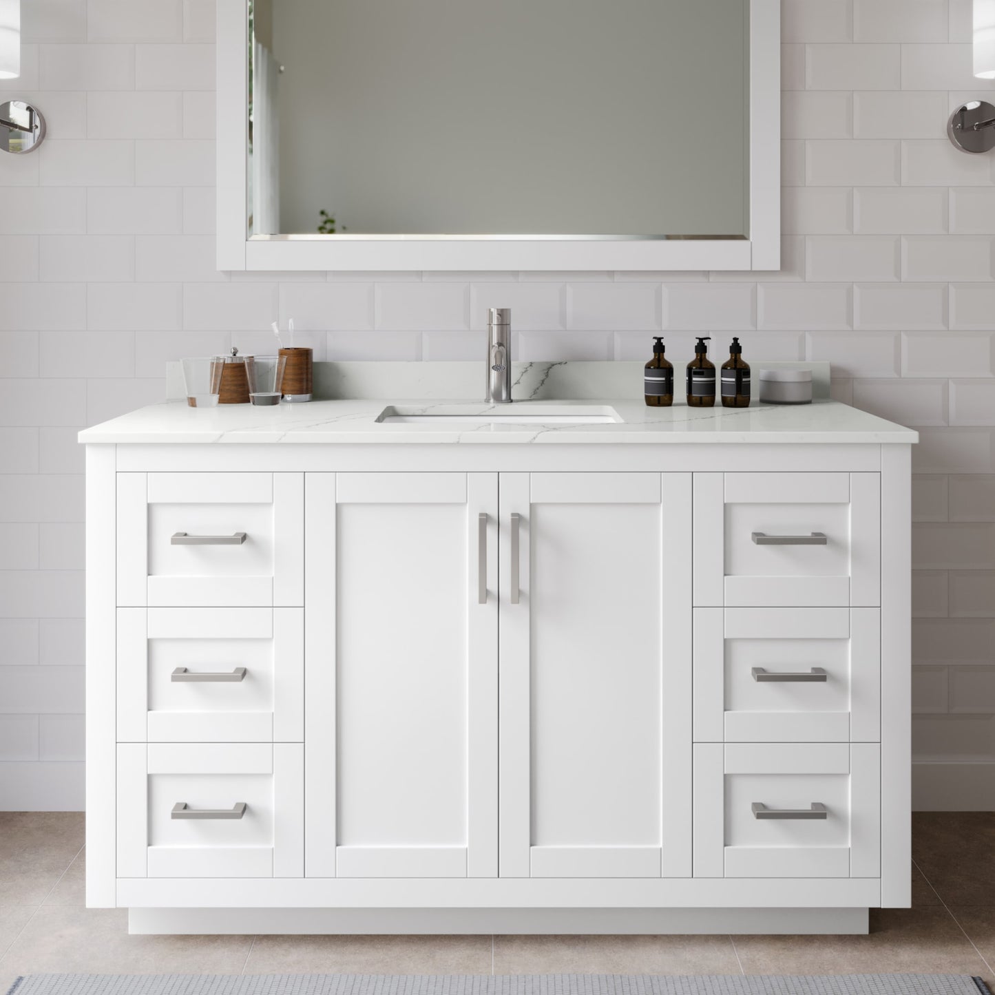 Miranda Bathroom Vanity with Countertop 54 inch Single Sink Single hole Faucet Setup