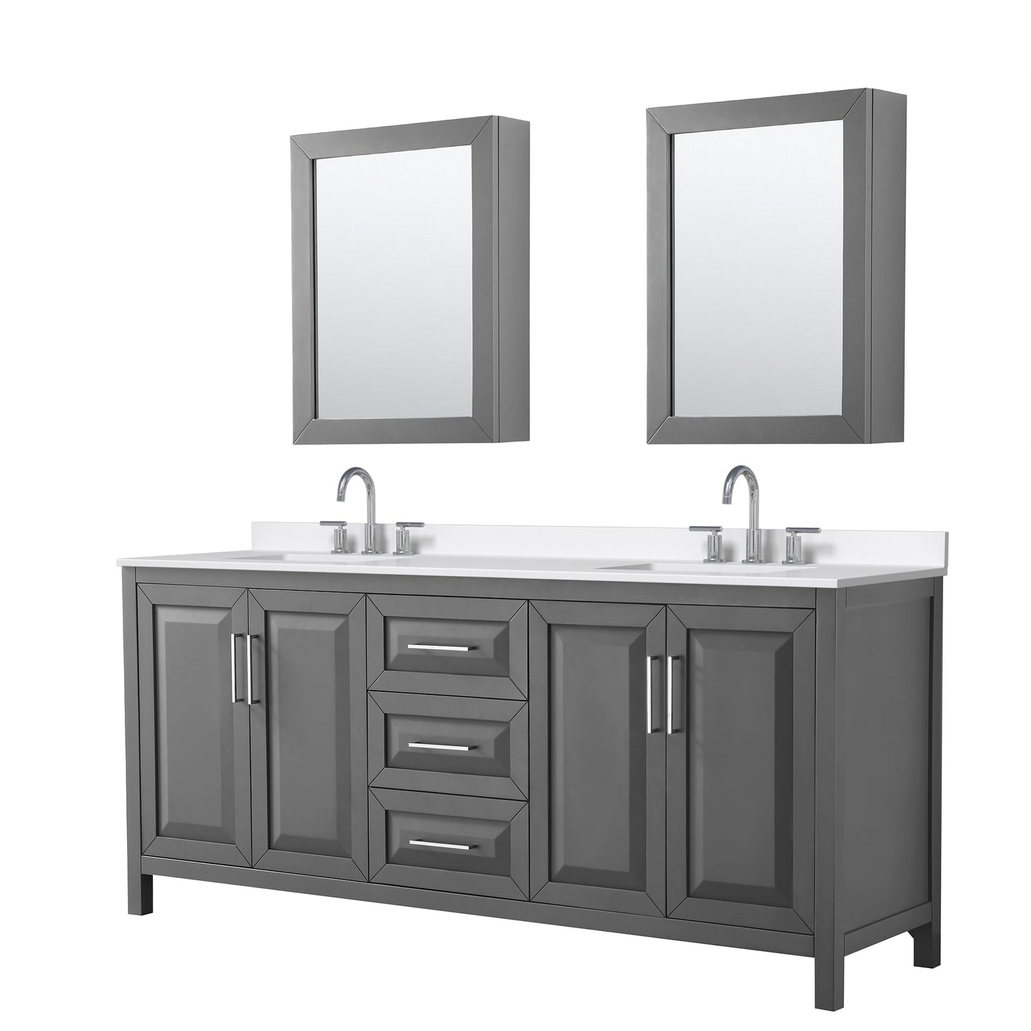 Daria Bathroom Vanity with Countertop 80 inch Double Sink 3-hole Faucet Setup