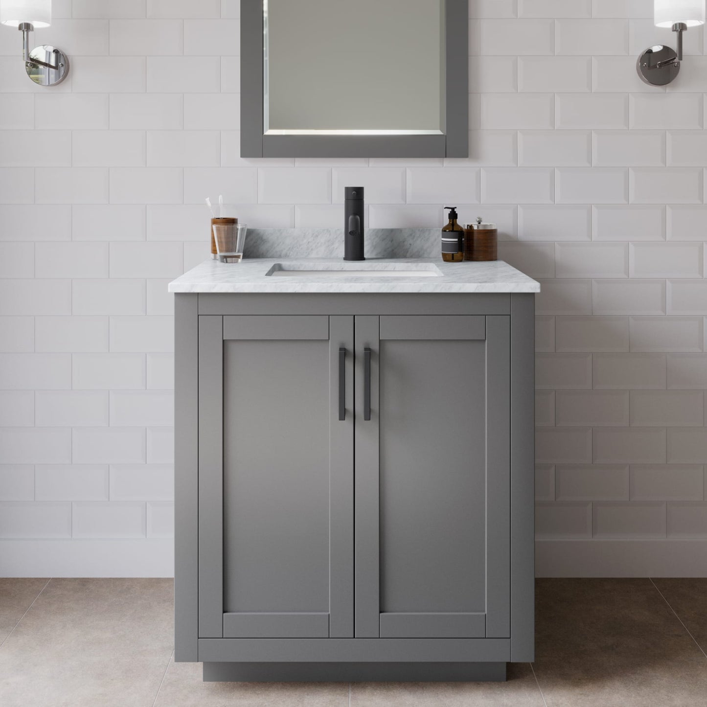 Miranda Bathroom Vanity with Countertop 30 inch Single Sink Single hole Faucet Setup