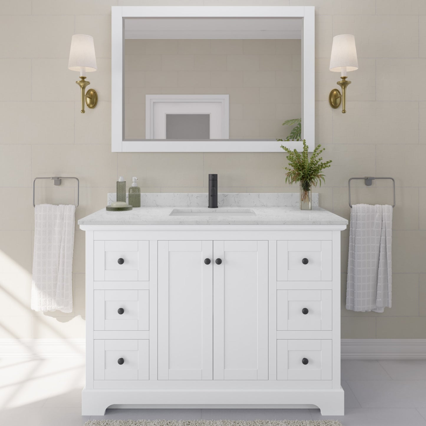 Avery Bathroom Vanity with Countertop 48 inch Single Sink Single hole Faucet Setup