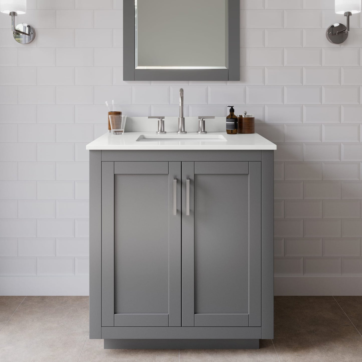 Miranda Bathroom Vanity with Countertop 30 inch Single Sink 3-hole Faucet Setup