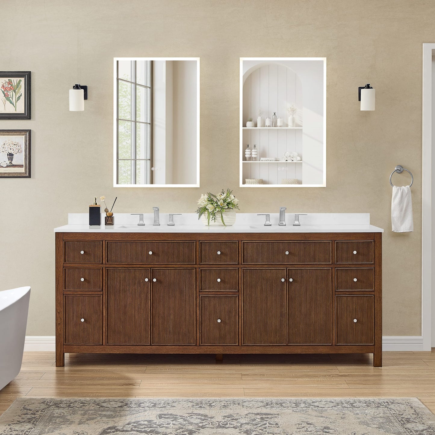 Pendry Bathroom Vanity with Countertop 84 inch Double Sink 3-hole Faucet Setup