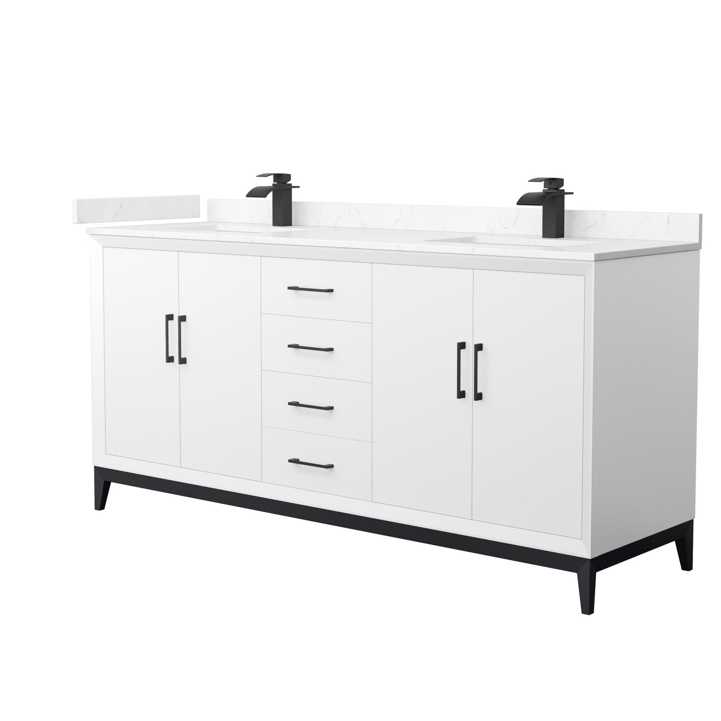 Amici Bathroom Vanity with Countertop 72 inch Double Sink Single hole Faucet Setup