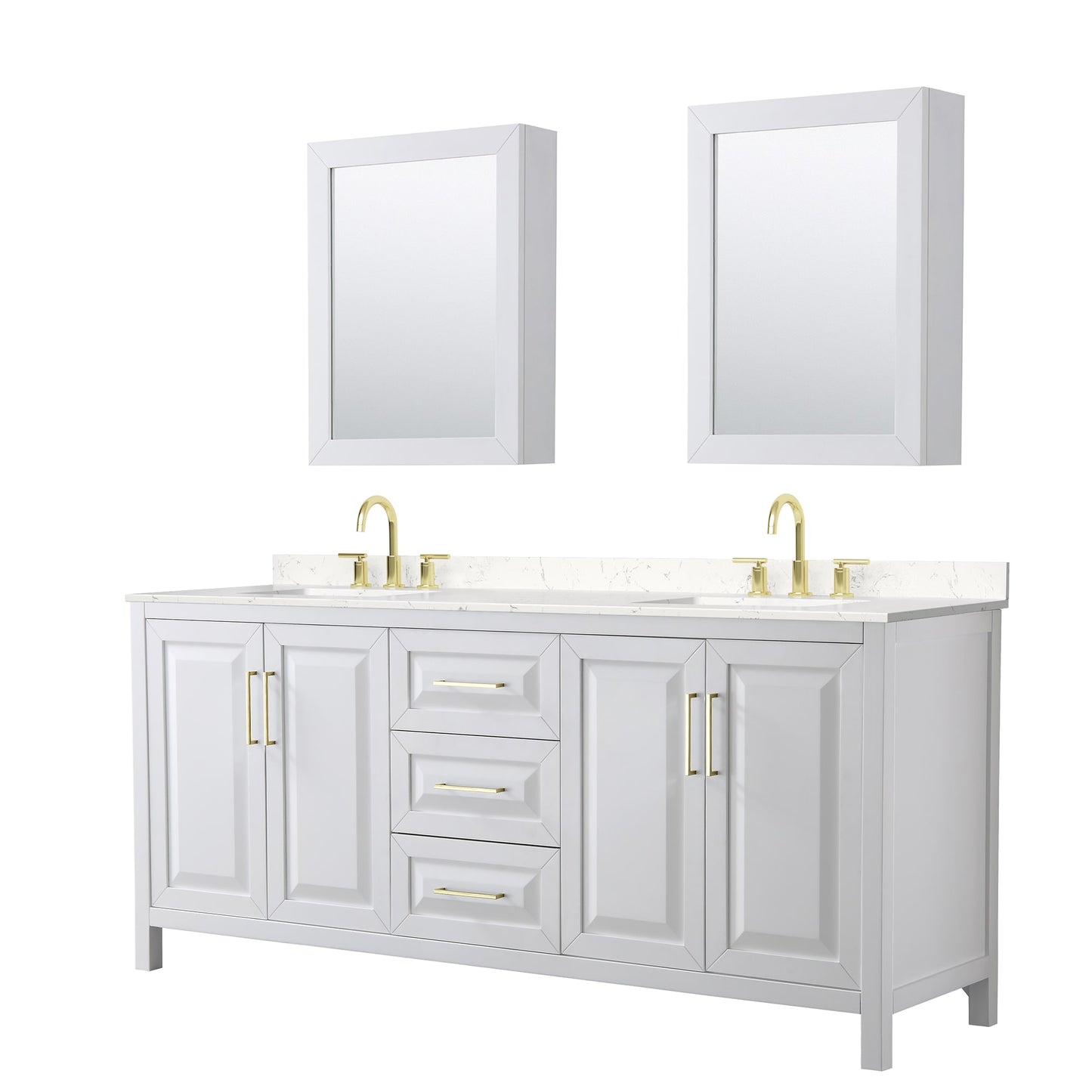 Daria Bathroom Vanity with Countertop 80 inch Double Sink 3-hole Faucet Setup