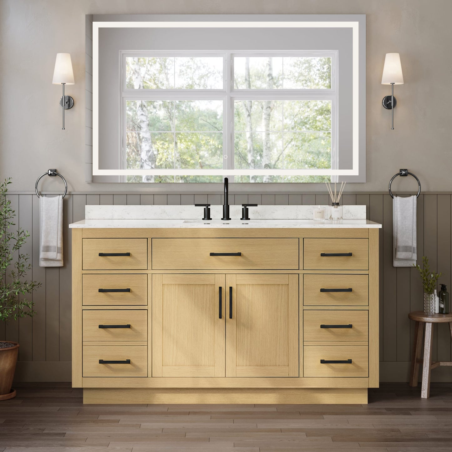 Beckett TK Bathroom Vanity with Countertop 60 inch Single Sink 3-hole Faucet Setup