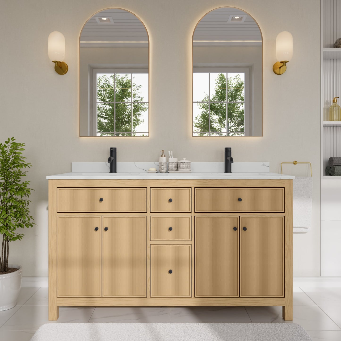 Pendry Bathroom Vanity with Countertop 60 inch Double Sink Single hole Faucet Setup