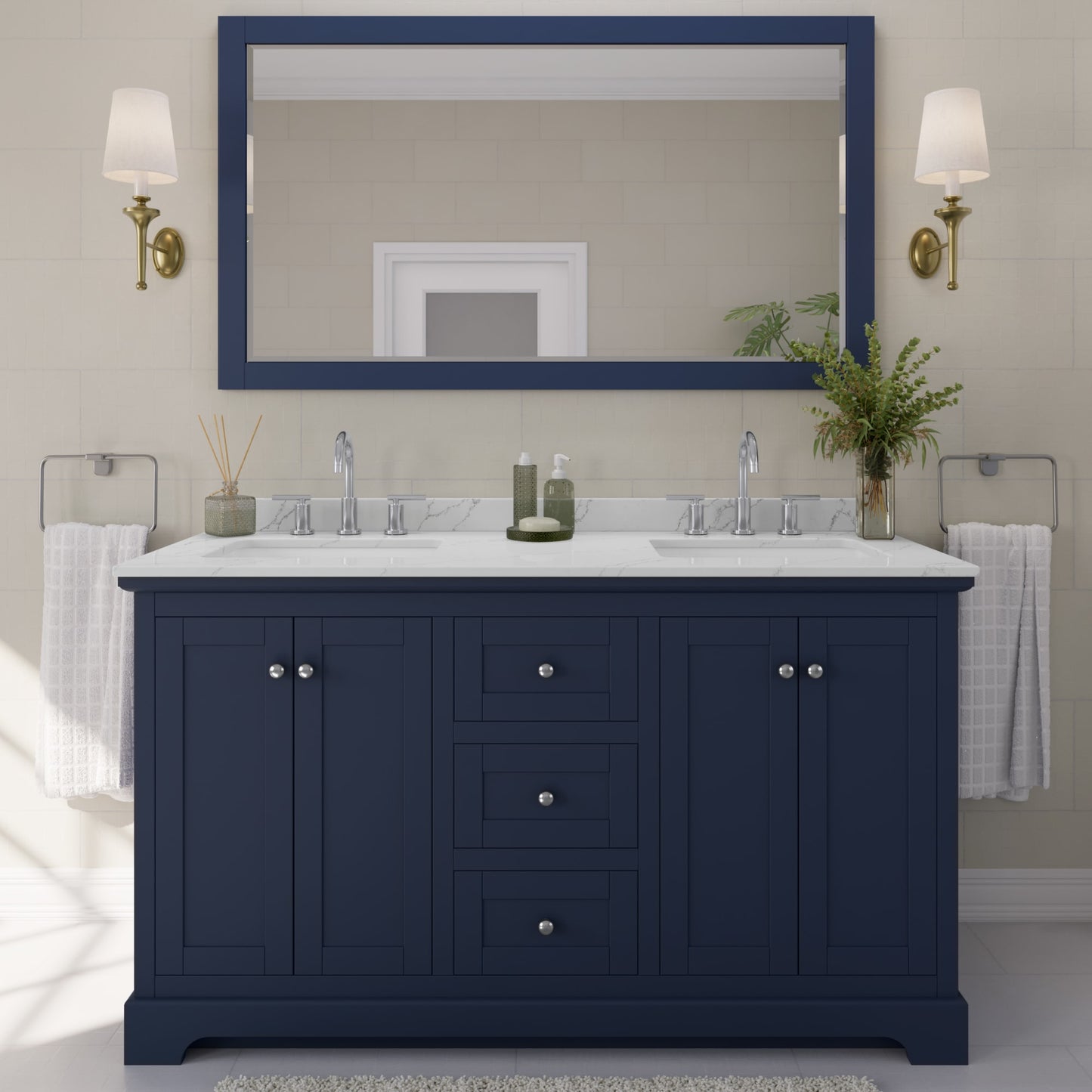 Avery Bathroom Vanity with Countertop 60 inch Double Sink 3-hole Faucet Setup