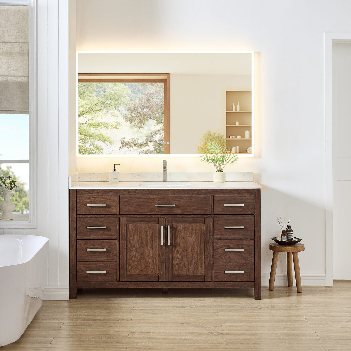 Beckett Bathroom Vanity with Countertop 60 inch Single Sink Single hole Faucet Setup