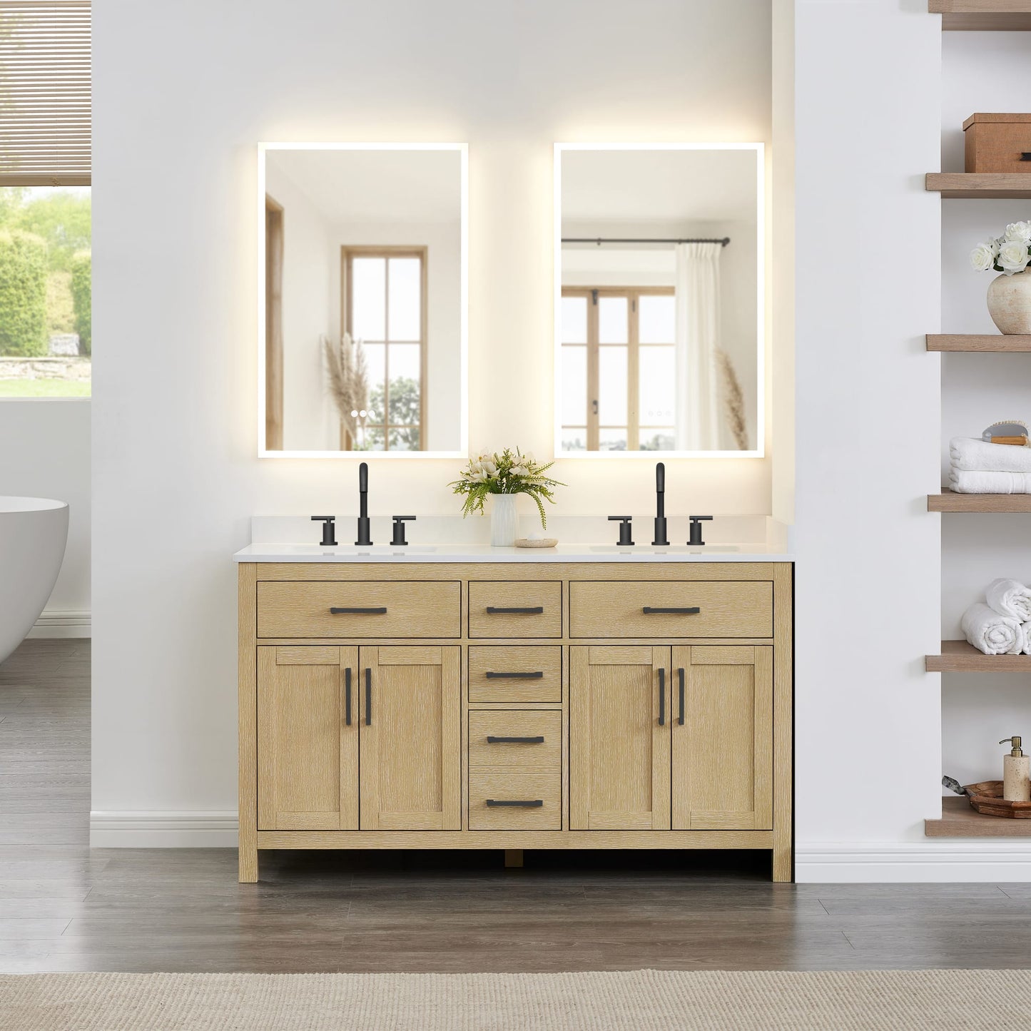 Beckett Bathroom Vanity with Countertop 60 inch Double Sink 3-hole Faucet Setup