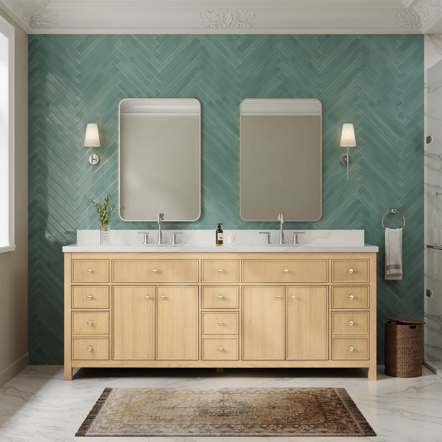 Rian Bathroom Vanity with Countertop 84 inch Double Sink 3-hole Faucet Setup