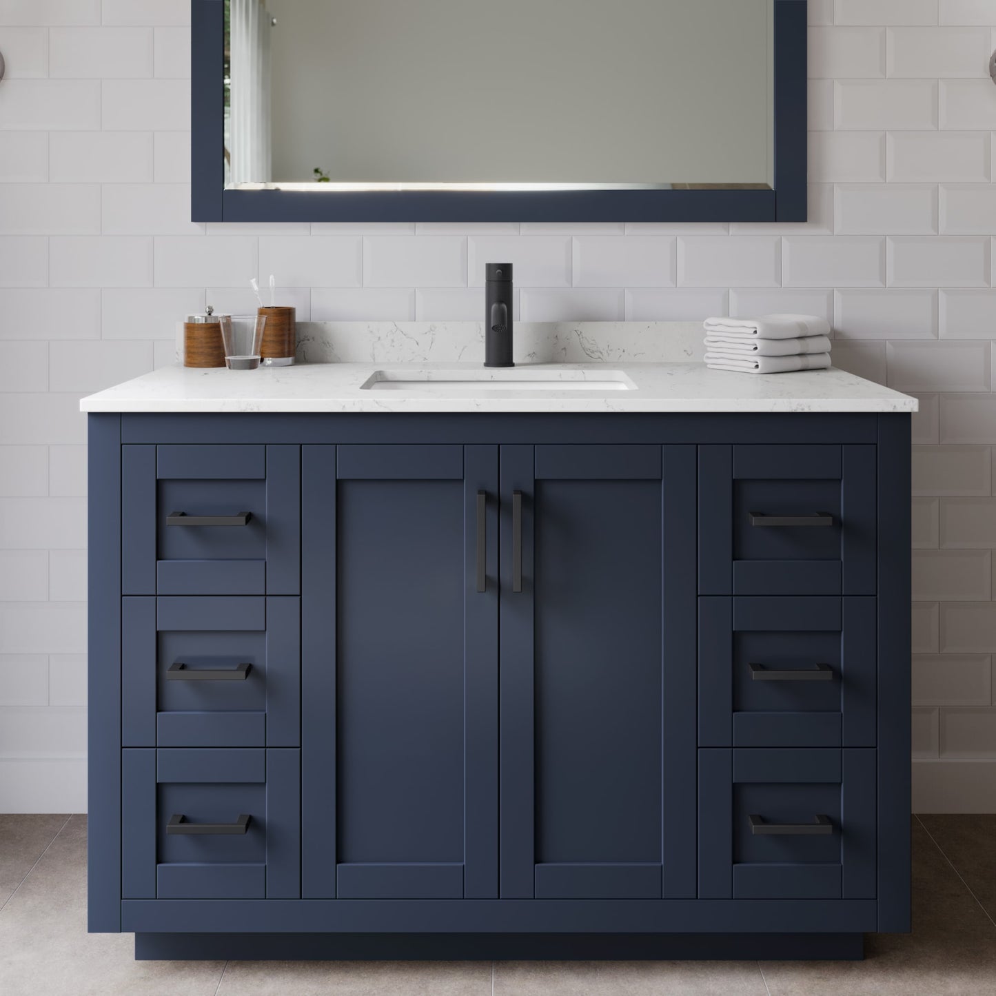Miranda Bathroom Vanity with Countertop 48 inch Single Sink Single hole Faucet Setup