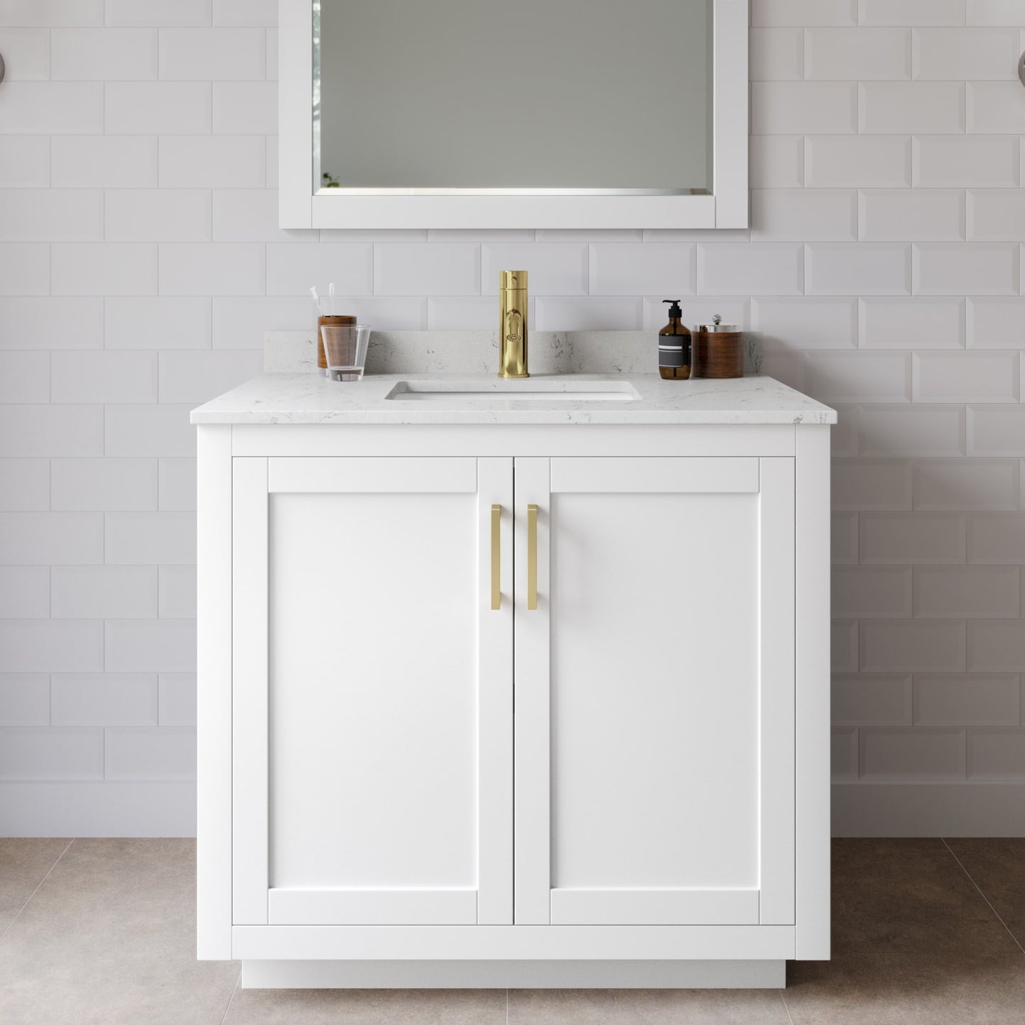 Miranda Bathroom Vanity with Countertop 36 inch Single Sink Single hole Faucet Setup