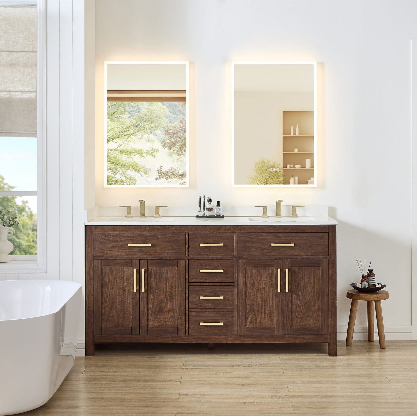 Beckett Bathroom Vanity with Countertop 66 inch Double Sink 3-hole Faucet Setup
