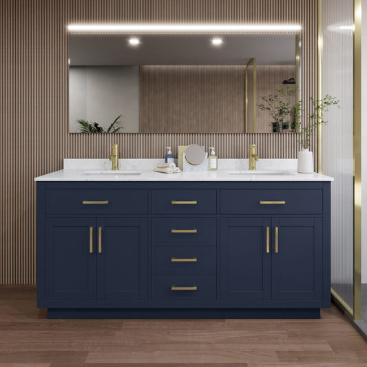 Beckett TK Bathroom Vanity with Countertop 72 inch Double Sink Single hole Faucet Setup