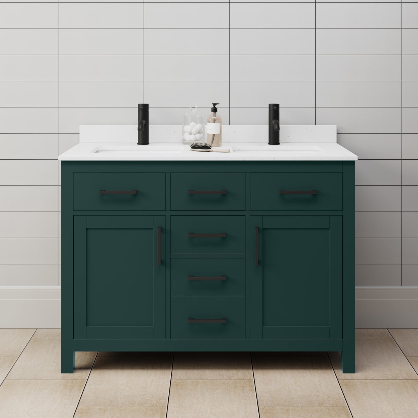 Beckett Bathroom Vanity with Countertop 48 inch Double Sink Single hole Faucet Setup