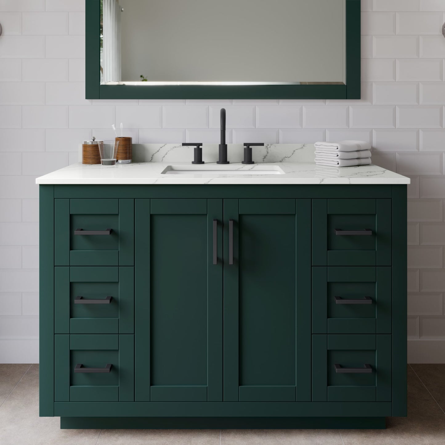 Miranda Bathroom Vanity with Countertop 48 inch Single Sink 3-hole Faucet Setup