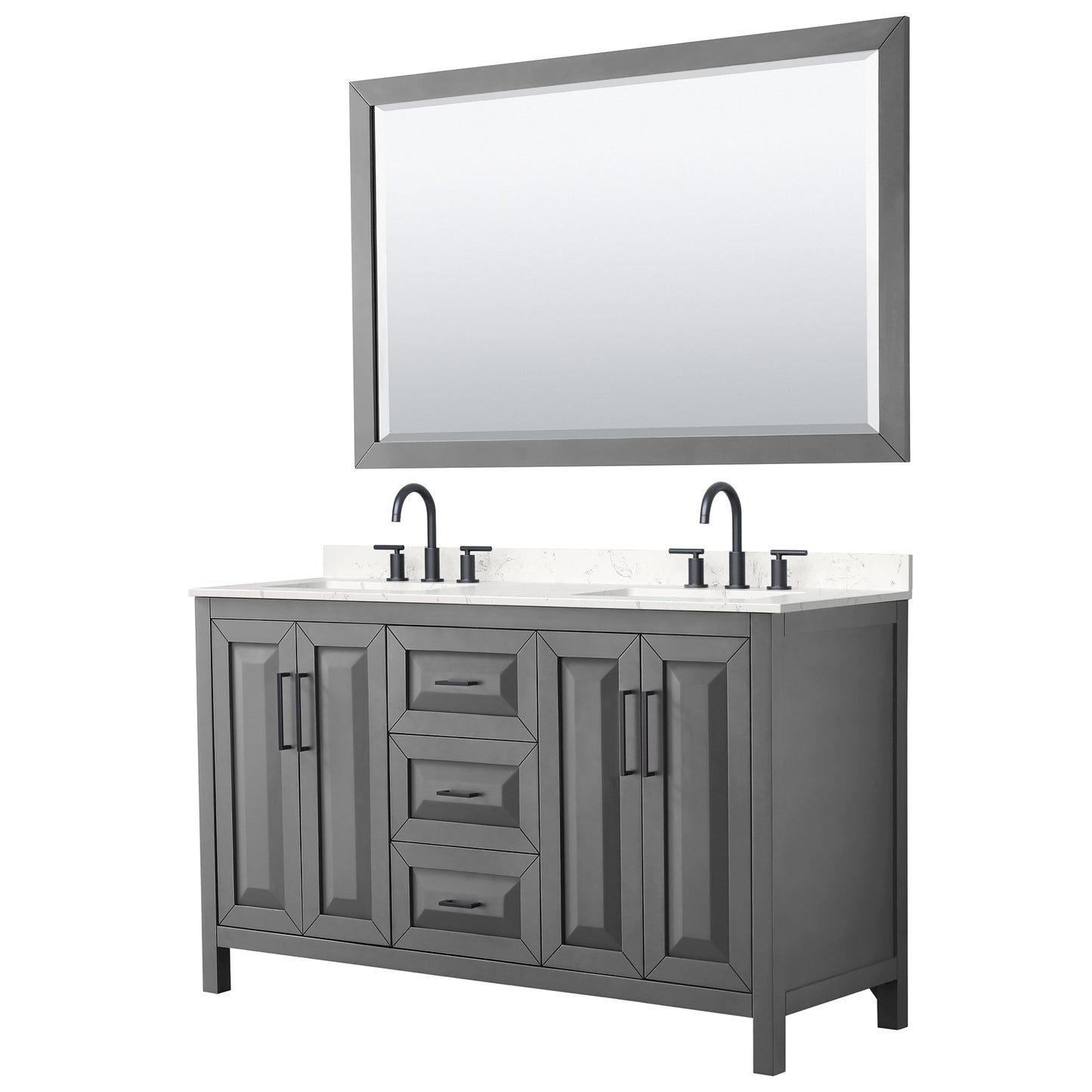 Daria Bathroom Vanity with Countertop 60 inch Double Sink 3-hole Faucet Setup