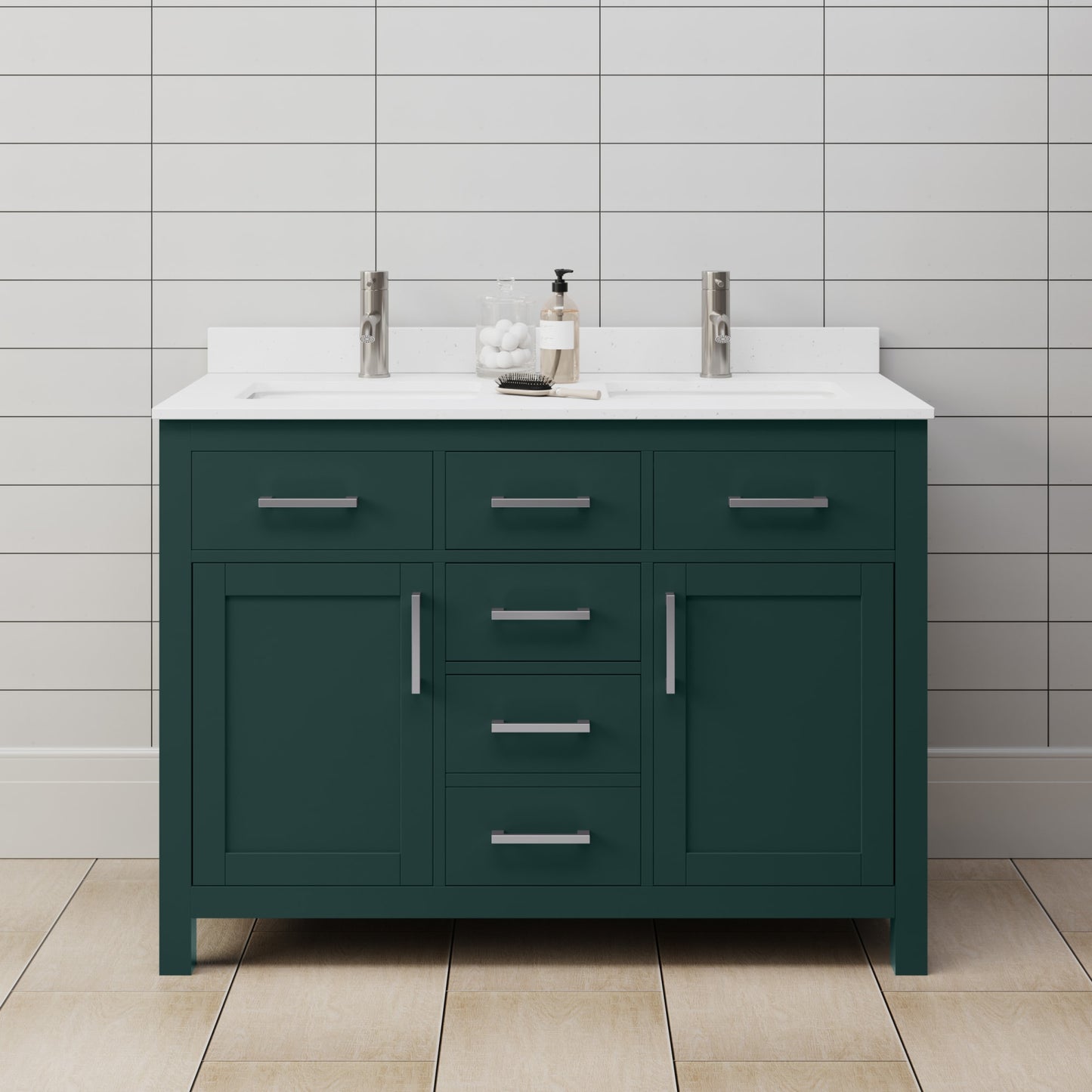 Beckett Bathroom Vanity with Countertop 48 inch Double Sink Single hole Faucet Setup
