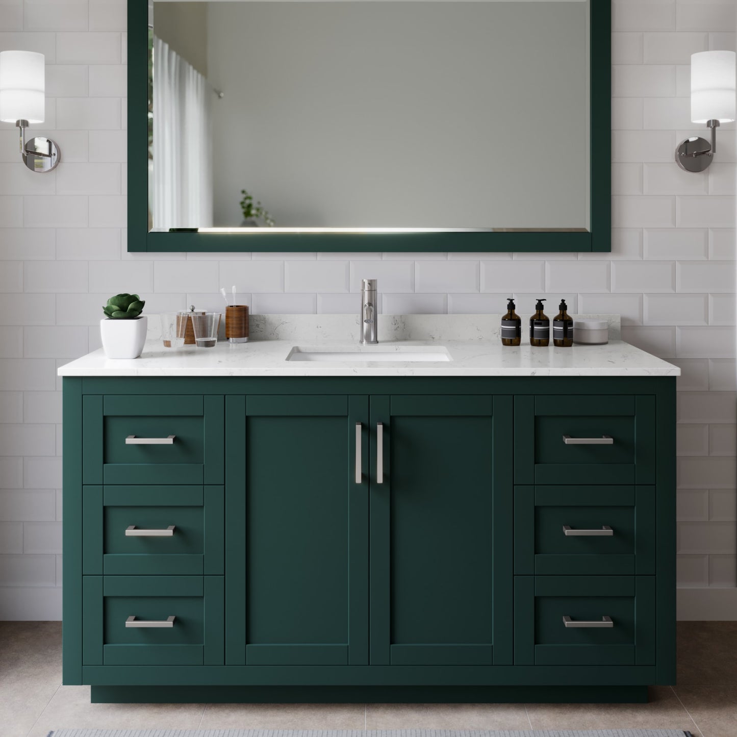 Miranda Bathroom Vanity with Countertop 60 inch Single Sink Single hole Faucet Setup